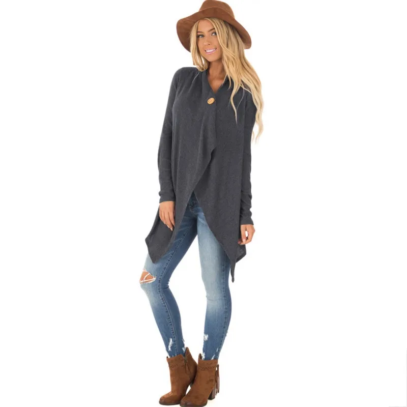 Женский кардиган с длинным рукавом на пуговицах вязаный свитер 2018 модная осенняя