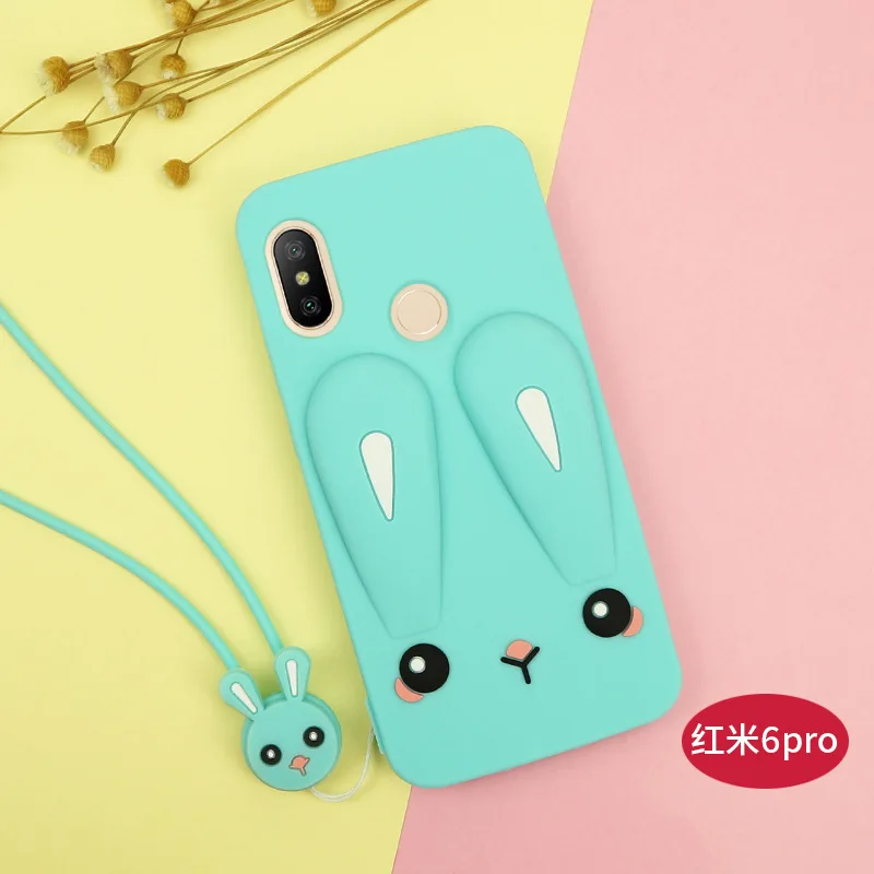 Мультяшный чехол сo шнуром для Xiaomi Redmi 6 6A 6 Pro чехол мягкий TPU силиконовый чехол-накладка Бампер Защитный ковер