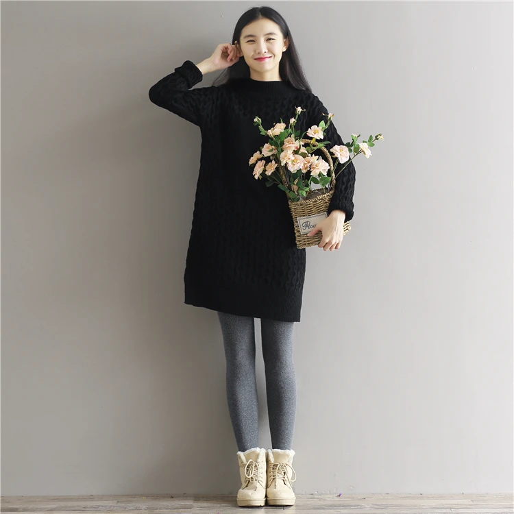 2017 новое поступление женское осенне зимнее платье 3 цвета вязаное теплое Плюс