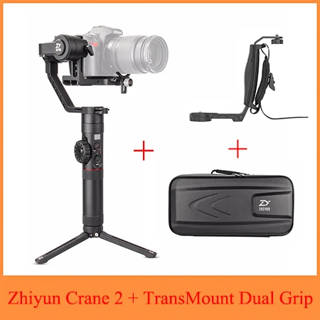 Crane 2 and grip Zhiyun Crane 2 крана 2 3-осевой переносной карданный стабилизатор с TransMount мини двойная ручка для цифровой зеркальной камеры Canon Nikon Sony, Panasonic камеры - Цвет: Crane 2 and grip