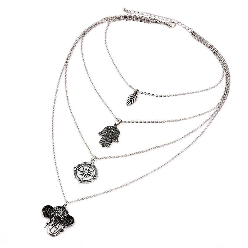 4 шт./компл. панк слон прайс лист компас многослойная цепочка ожерелье набор