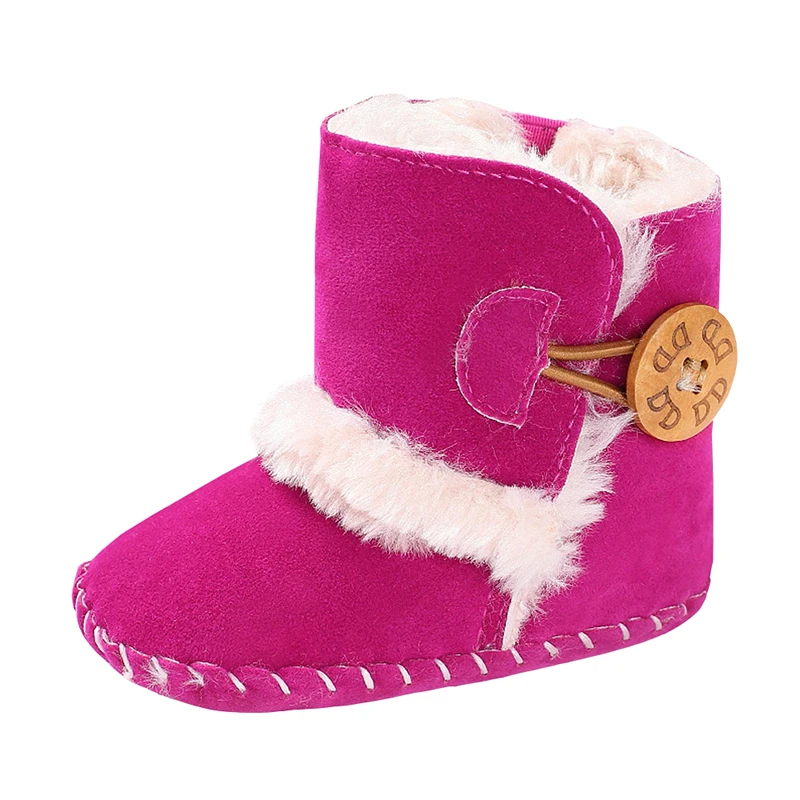 Baby Warm Snow Boots Boy Girl Winter Cotton Fabric Buckle Strap Flat With Plush Lining Rubber Outsole Non-slip Shoes