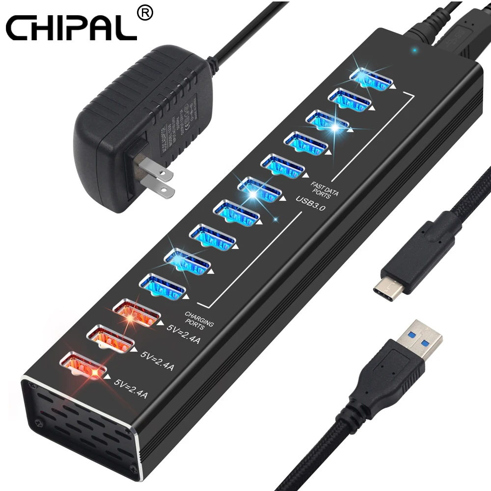 CHIPAL 5 Гбит/с USB 3 0 2 5V 2.4A Быстрая зарядка концентратор сплиттер со светодиодным