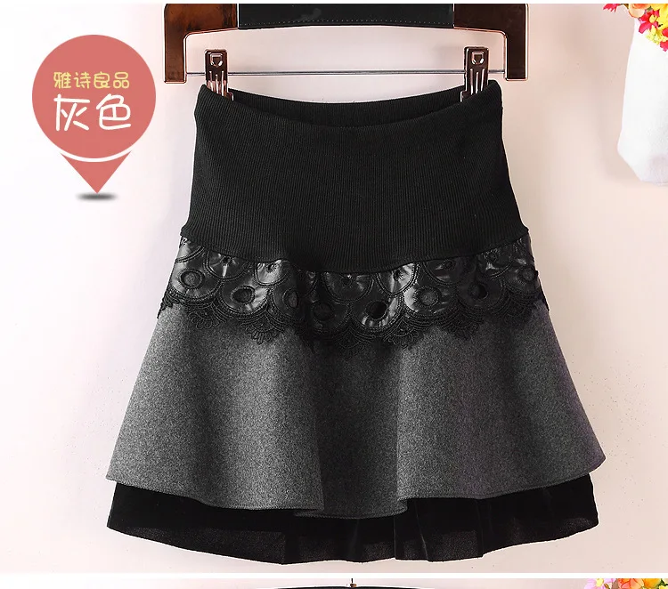Бесплатная доставка сезон осень-зима кожаные кружевные мини-шерстяные юбки для