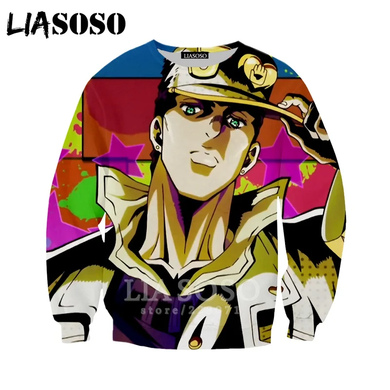LIASOSO Осень для мужчин женщин Kujo Jotaro толстовки 3D принт аниме JoJo Необычные Приключения толстовка хип хоп Топ пуловер B051-04