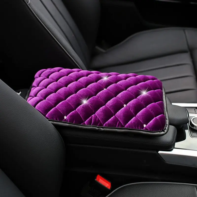 purple armrest cover Роскошные Кристальные фиолетовые красные чехлы рулевого колеса автомобиля для женщин и девочек Стразы с кристаллами красные автомобильные покрытые аксессуары для рулевого колеса - Название цвета: purple armrest cover