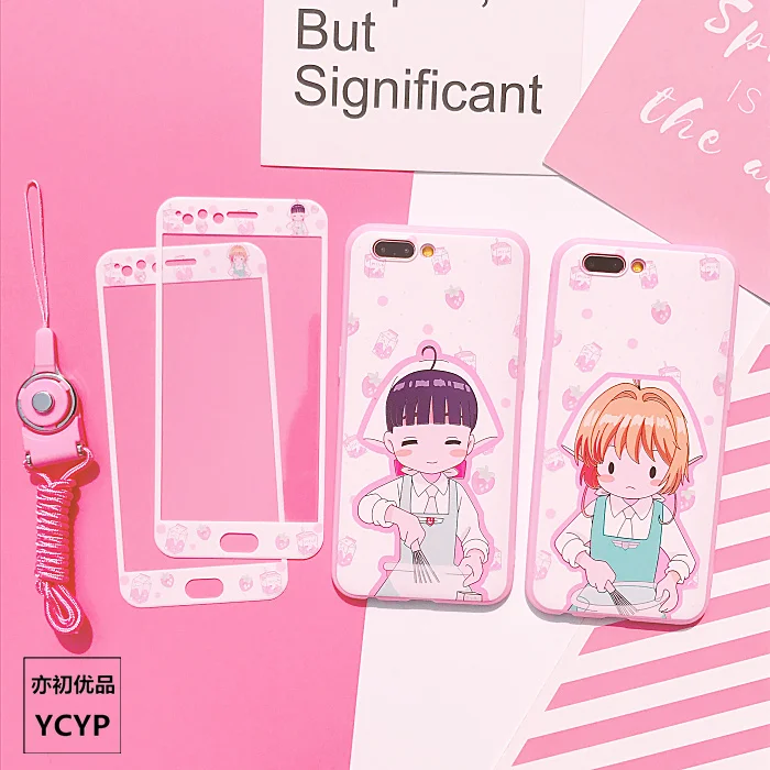 Чехол для iphone X Cardcaptor Sakura + пленка экрана из закаленного стекла 7 8 8plus 6 6S plus розовый