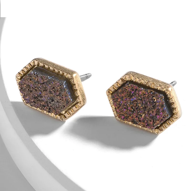 Шестигранные серьги-гвоздики из смолы Druzy Drusy модные знаменитые фирменные