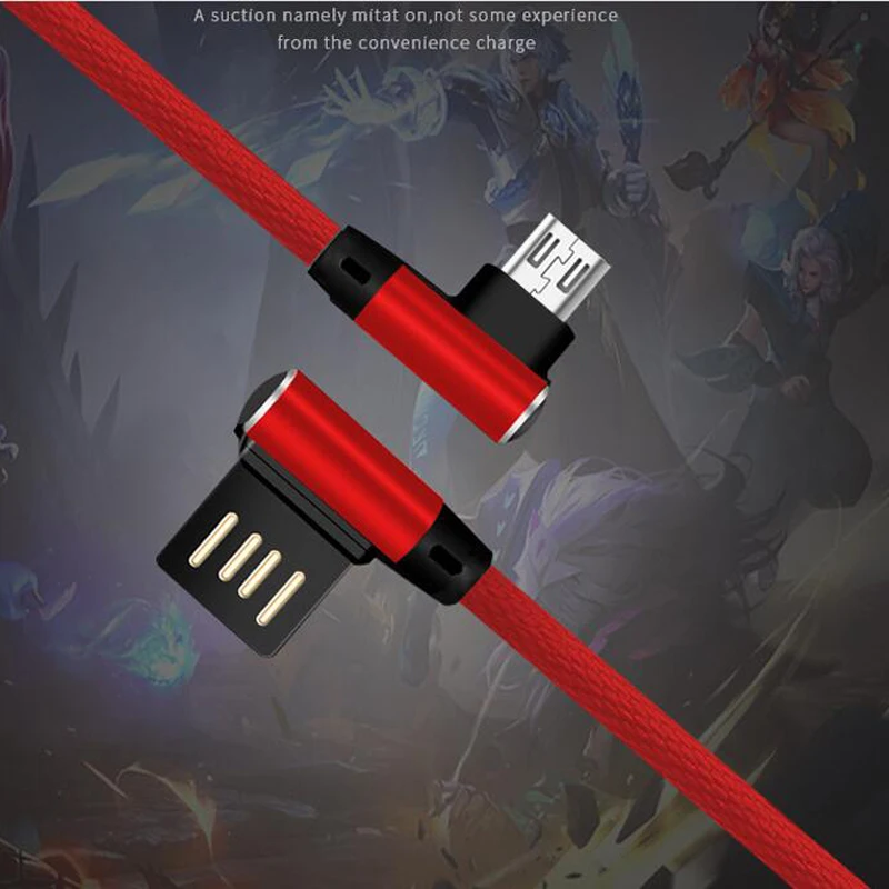 Кабель Micro USB 1 м с изгибом под углом 90 градусов металлической оплеткой для быстрой
