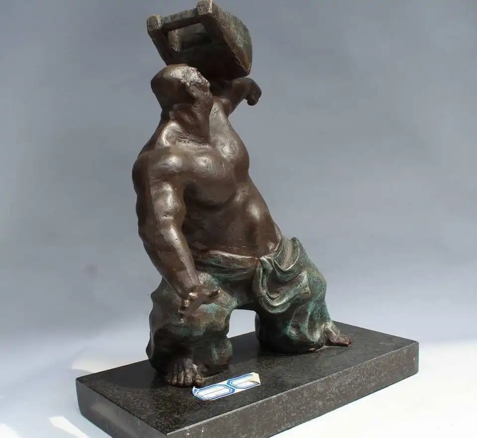13&quotWestern Art Bronze Figurine Crafts Man weightlifting Marble Statue Sculpture | Дом и сад