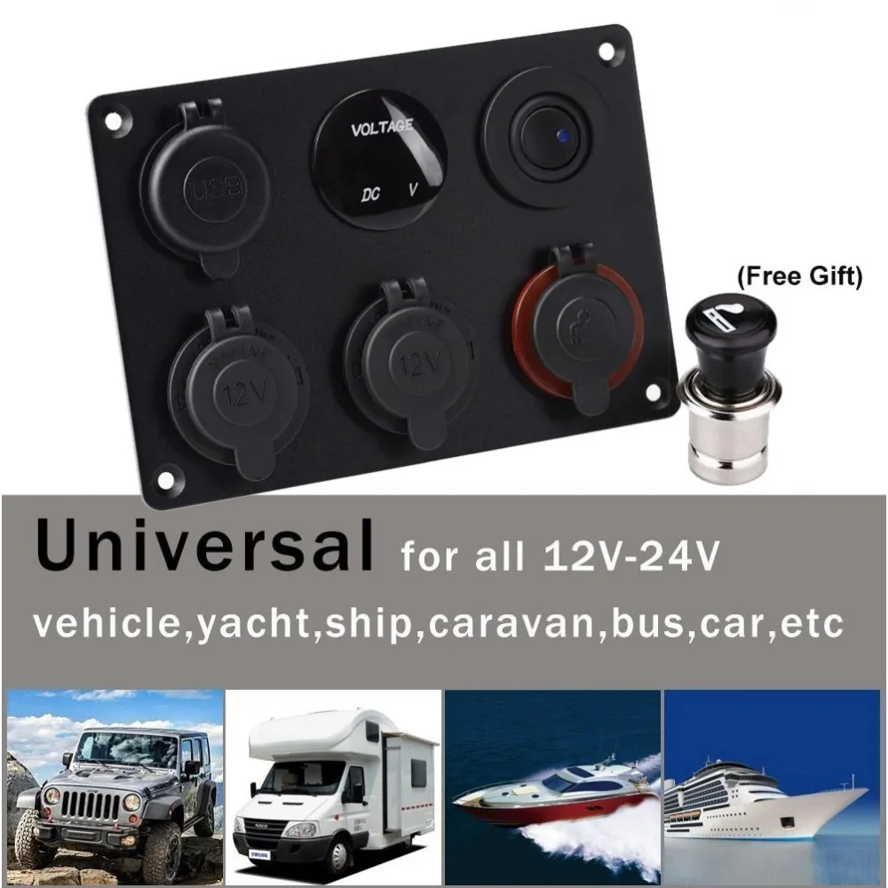 Dual USB Charger Socket QC 3.0 & 2.4A Voltmeter 12V Power Outlet Cigarette Lighter Adapter ON-Off Toggle Switch for car camper |