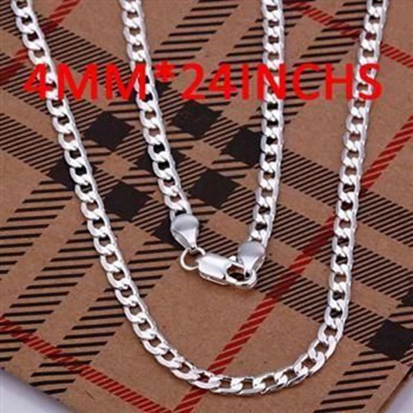 Серебряное ожерелье кулон 925 ювелирные изделия посеребренное 4 мм Ожерелье 24