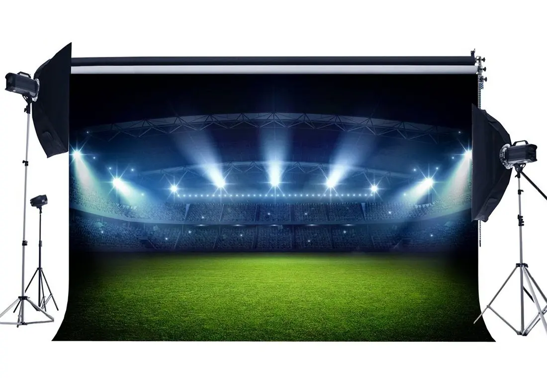 Футбол поле фон стадион Сияющие сценические огни интерьер зеленая трава Луг