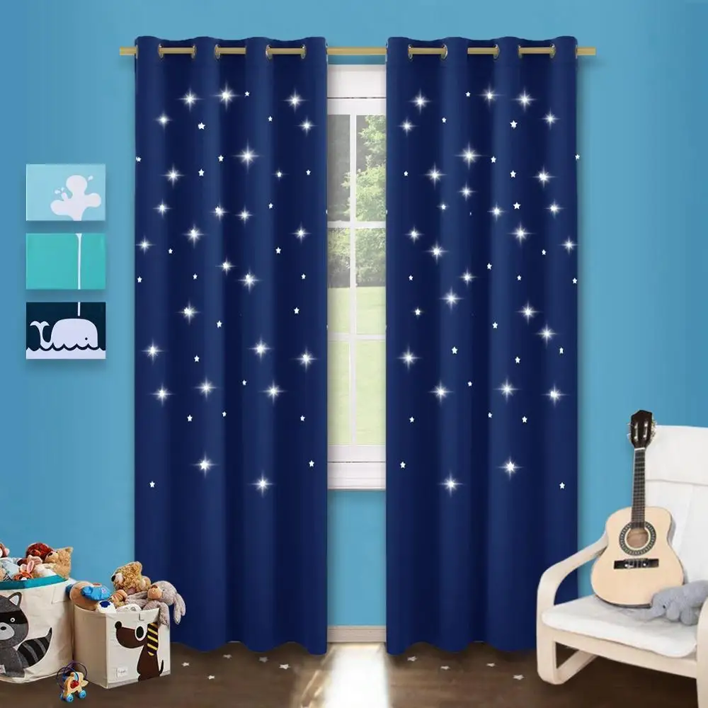 Navy Blue NICETOWN оконные шторы, Затемненные панели для детей, лазерная резка, звезды, втулка, верхние шторы, драпировка для спальни, девичья комната - Цвет: Navy Blue