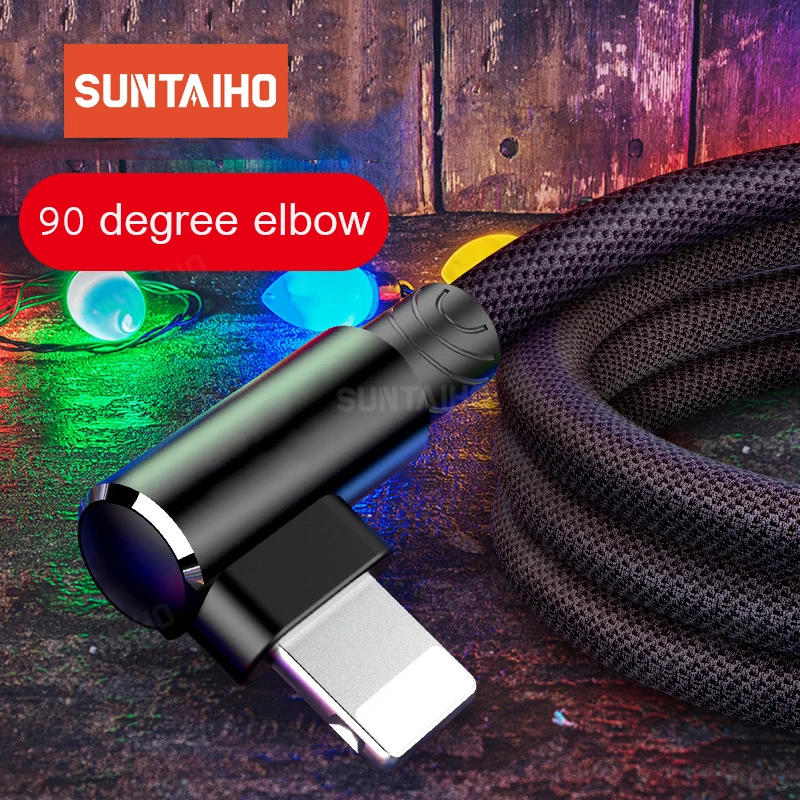 Suntaiho 90 градусов USB кабель для iPhone XS Max XR X 6s 7 8 plus 2A Быстрая зарядка кабель для освещения iPad USB зарядное устройство Дата-кабель