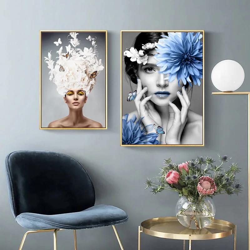 

Nordic Decoration Home Art Posters and Prints Creative Character Canvas Painting Flower Girls Wall Pictures for Living Room