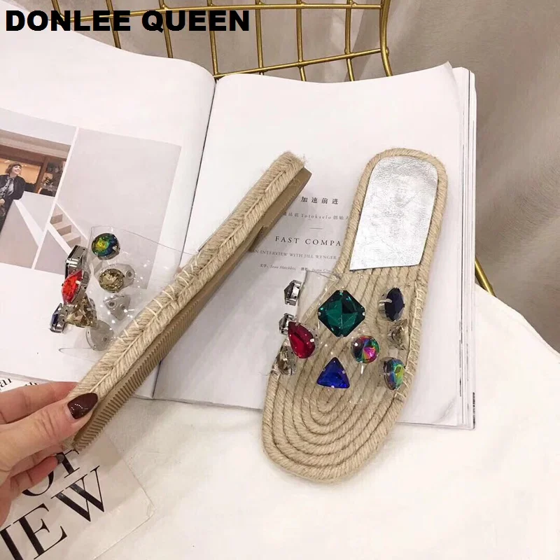 DONLEE QUEEN/Цветные шлепанцы с кристаллами женская летняя обувь женские эспадрильи