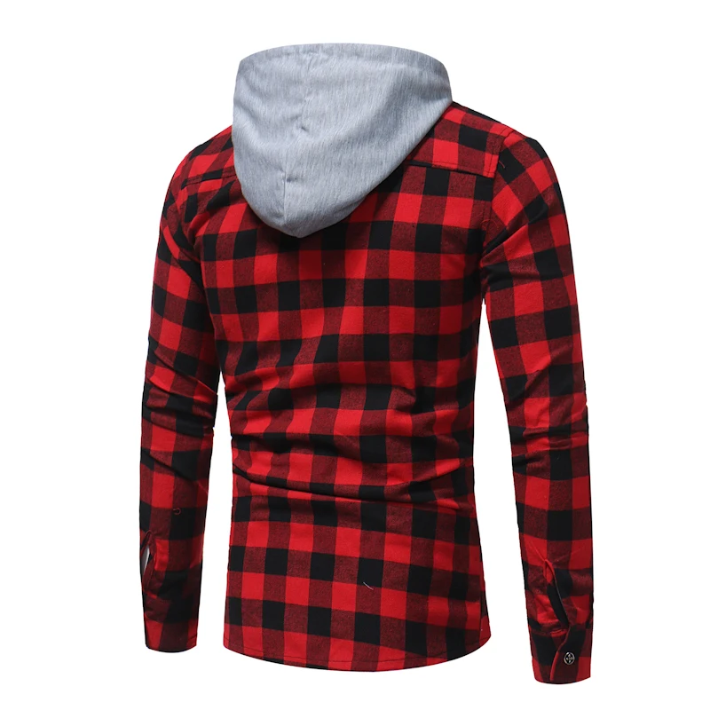 

Men Plaid Shirt Cotton 2017 Spring Autumn Casual Long Sleeve Shirt Black and white plaid hooded shirt Comfort Brand Man Clothes