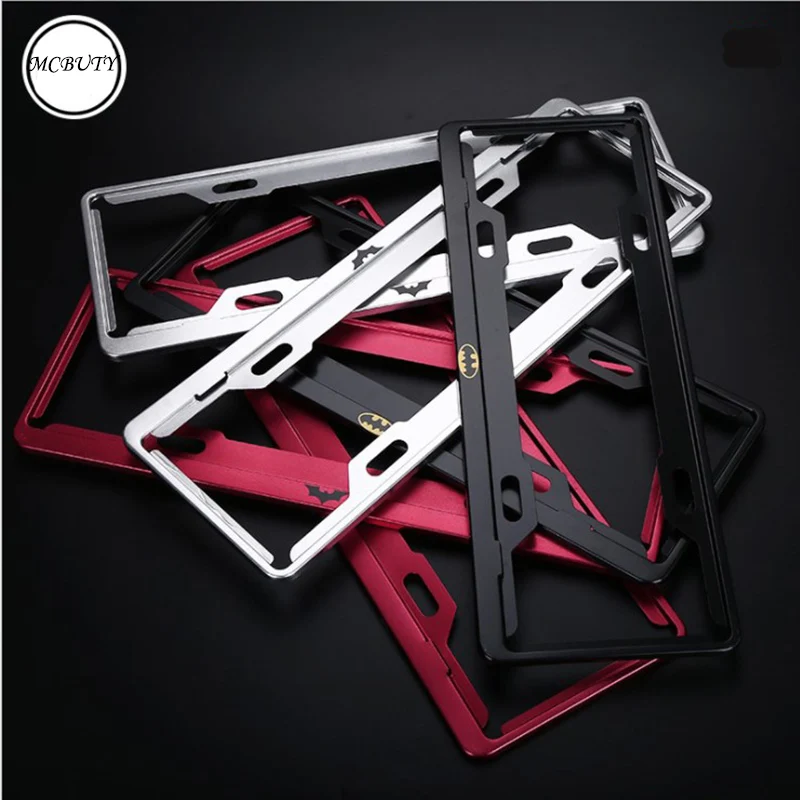 

Car Creative Registration Plate Holder License Plate Frame Holder Anti-theft Screw Aluminum Alloy 53*14cm Bat Black/Red/ Silver