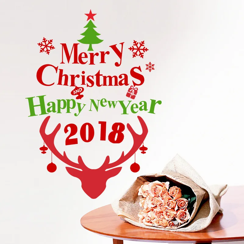 Merry Christmas Tree Quotes Snowflakes Wall Stickers For Store Home Decoration Vinyl Decals Diy Xmas Festival Mural Art | Дом и сад