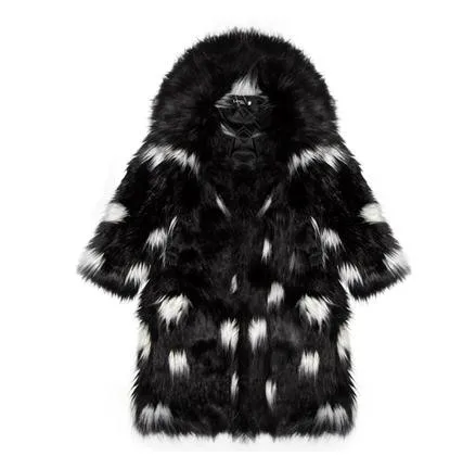 S/Xl женская черная и белая Шуба с отложным воротником длинная теплая зимняя