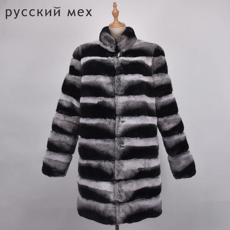 Высокое качество Шиншилла Меховые пальто для женщин шуба из кролика рекс с