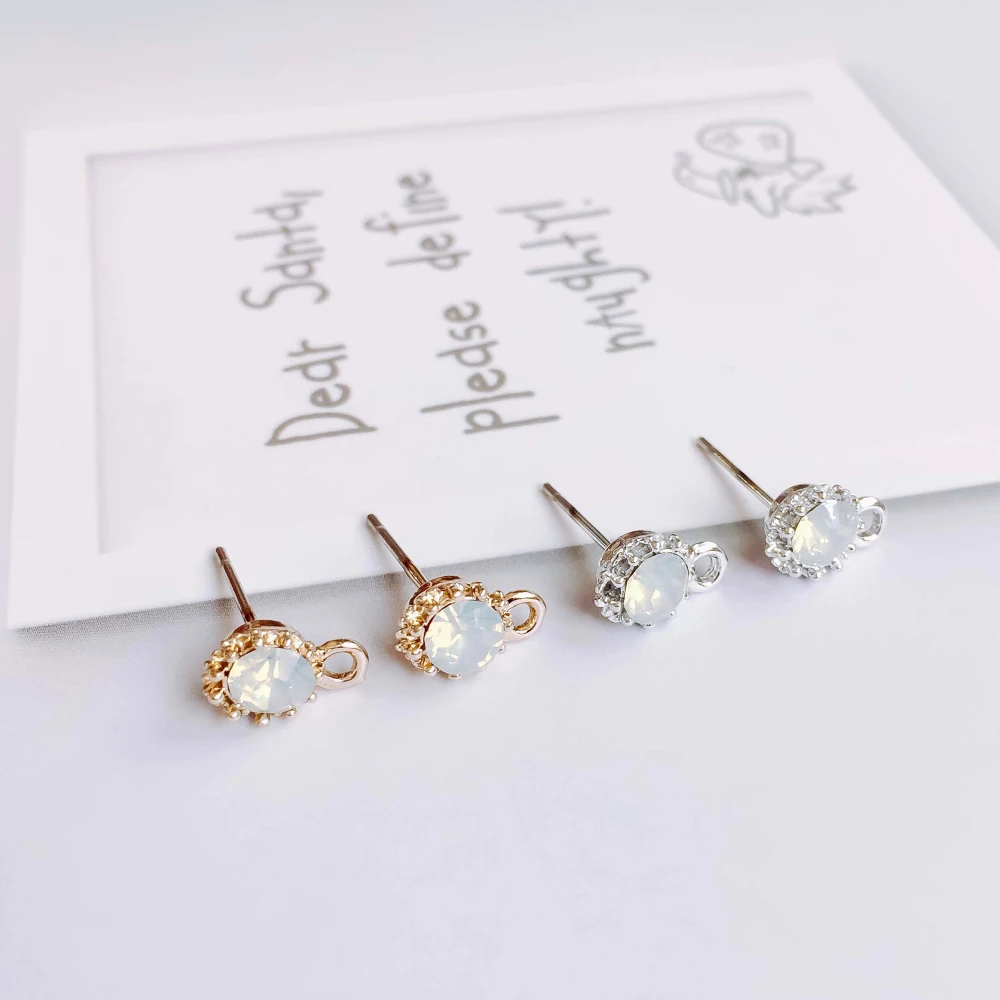 

Rhinestone White K Gold Plated Stud Earrings Simple Ear Accessories Jewelry Component Diy Material Handmade 8pcs