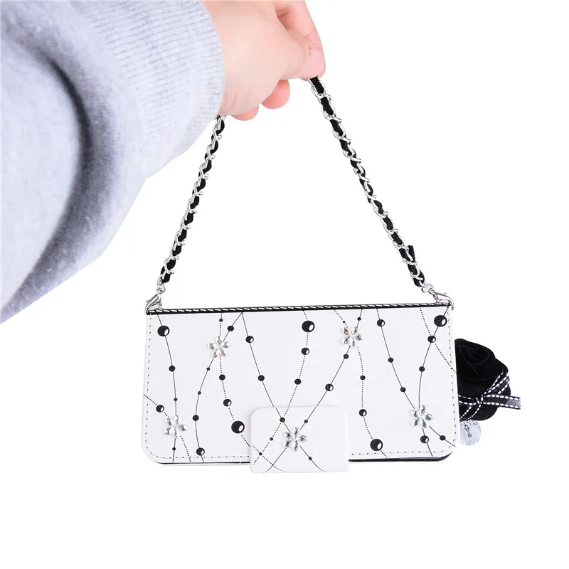 Роскошный кожаный чехол-кошелек с розовым цветком для iPhone 6 6s 7 8 Plus X XR XS Max Flower Chain Bag Coque