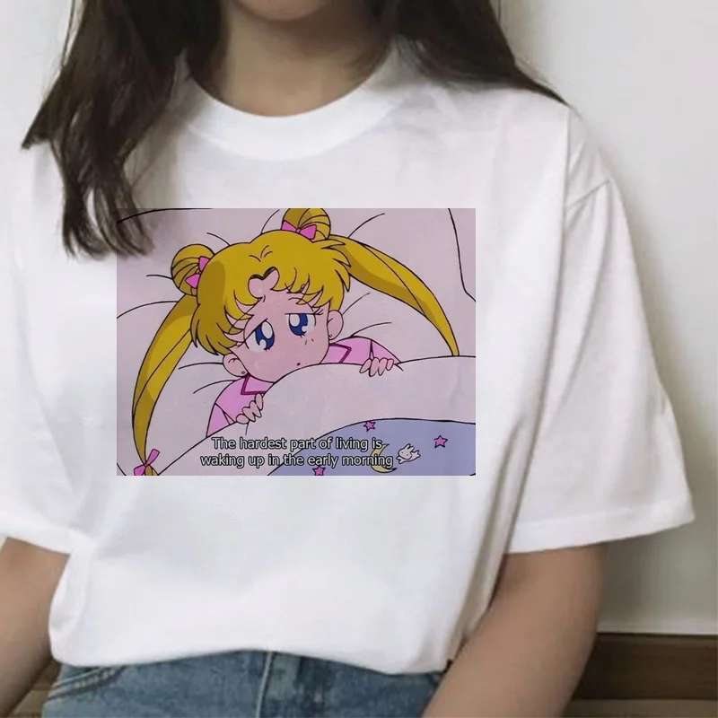 Сейлор Мун футболка Летняя Harajuku Женская футболка сладкий принт Ullzang футболка Kawaii Женский Топ Тройники короткий рукав рубашки Графический - Цвет: 5771
