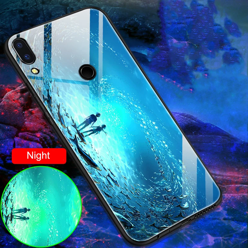 Honor8C Luminous Tempered Glass Case for Huawei Honor 8C 8X Max 7C 7X 9H HD Pattern Glowing in Night Cover Fundas Shell |