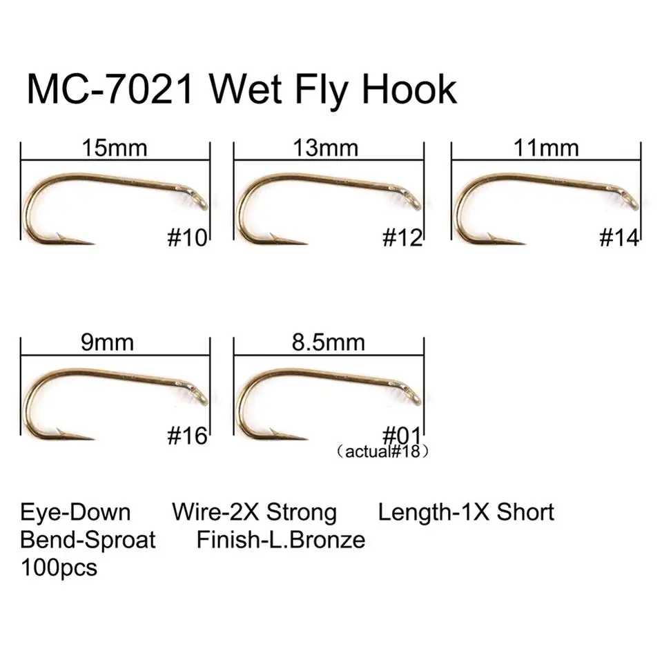 7021 Wet Fly Hook Maximumcatch 100 шт. крючок для завязывания Мух 4#-22# рыболовный крючок для рыбной ловли с колючей спинкой сухой влажный Нимфа креветка Caddis Pupa стример мух - Цвет: 7021 Wet Fly Hook