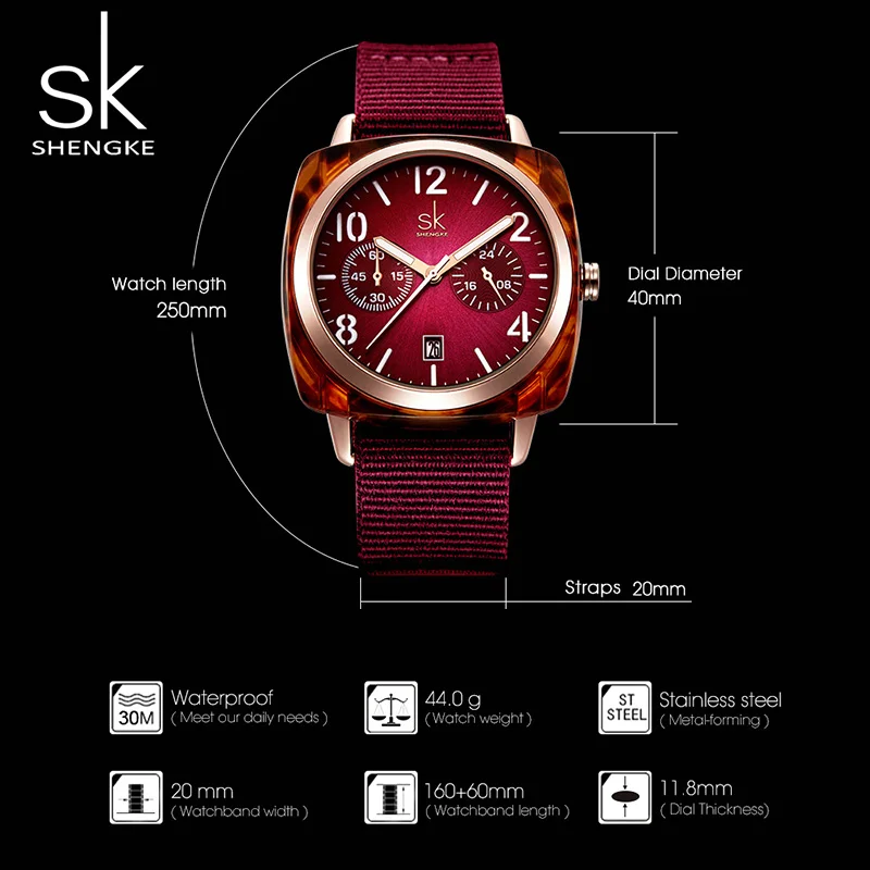 

shengke 2019 Woman Lady Wrist Watches Luxury Brand Women Watches Nylon Quartz Ladies Clock Square Female Watch Relogio feminino