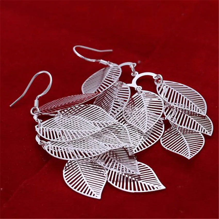 Charm leaves silver color earrings hot selling fashion jewelry temperament Gifts for girls free shipping | Украшения и аксессуары