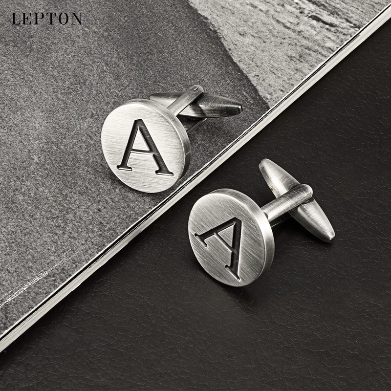 

Hot Sale Letters A of an alphabet Cufflinks For Mens Antique Silver plated Round Letters A cuff links Men shirt cuffs Cufflinks