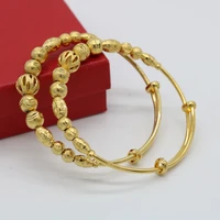 2 pieces carved beads bangle yellow gold filled classic style womens bangle adjustable bracelet gift