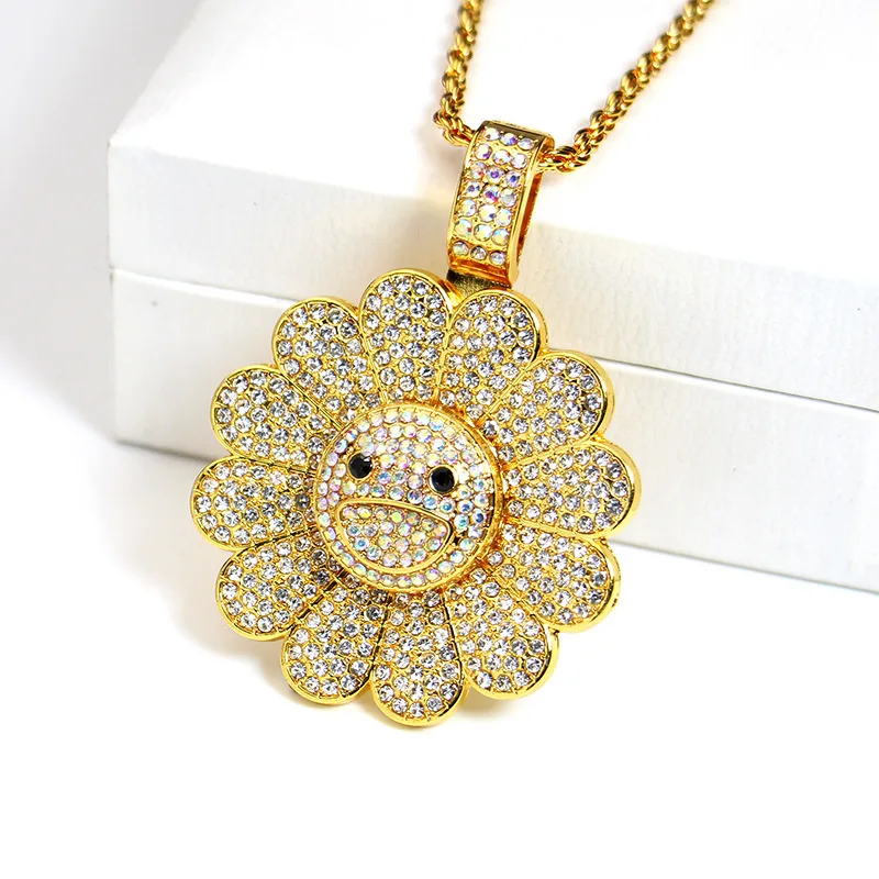 White Gold Прямая поставка, новинка, Мураками, подсолнечное ожерелье, цветок, цветной лепесток, смайлик, хип-хоп, вращающаяся подвеска, ожерелье, вечерние, подарок на праздник - Окраска металла: White Gold