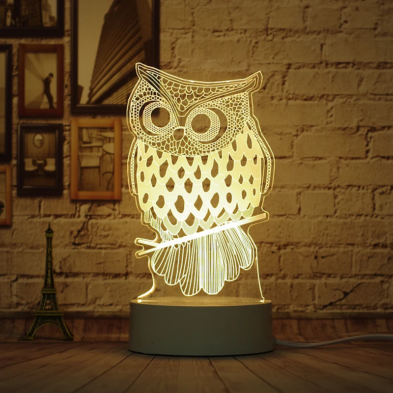 Рождественский подарок 3d лампа Новинка Luminaria Led свет De Mesa ночник Сова три цвета