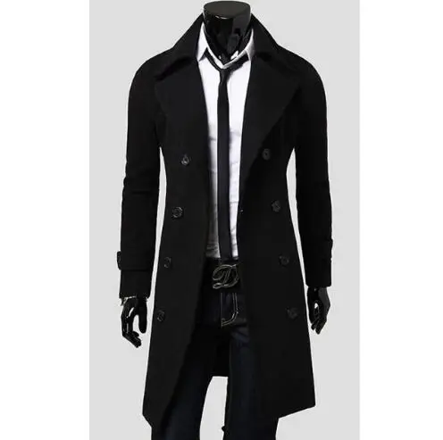 Мужской Тренч осенне зимний двубортный тонкий с защитой от ветра большие размеры