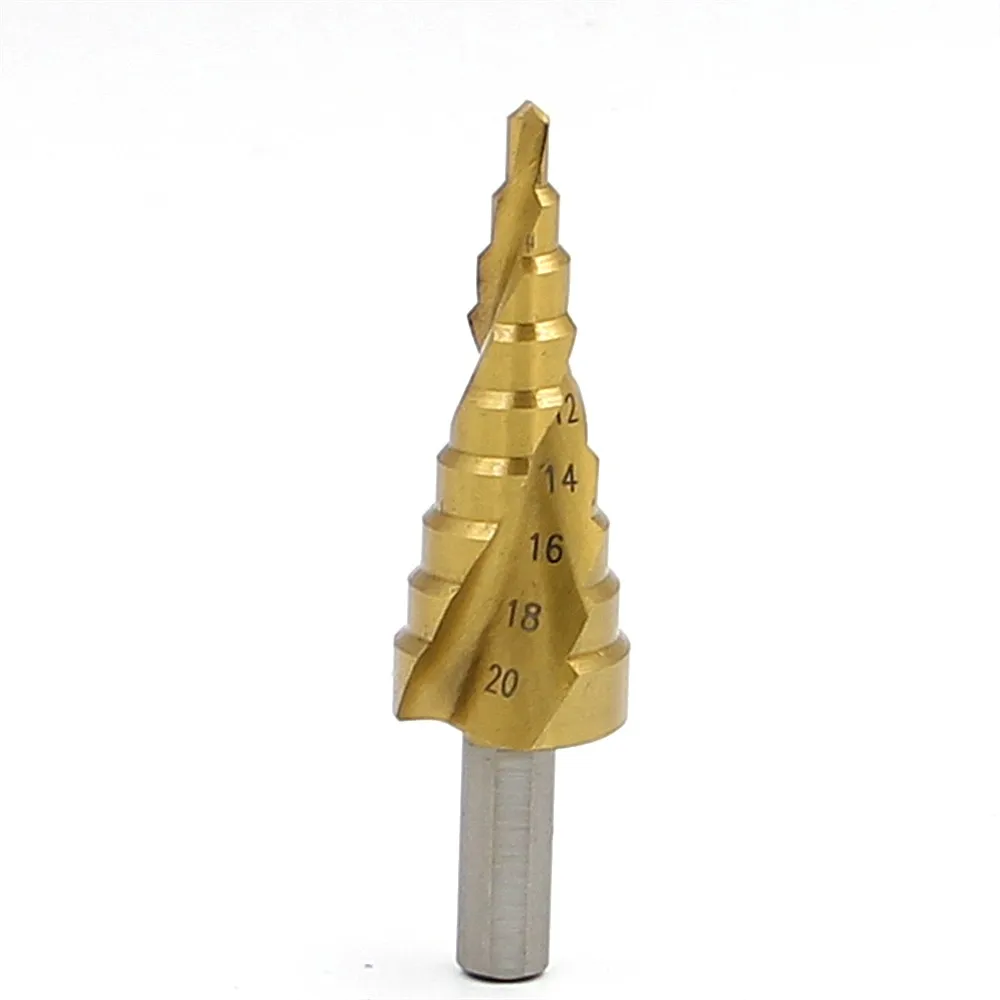 HSS Step Drill Bits 4mm-32mm Spiral groove Power Tools Triangular handle Wholesale Price 15 steps metal Drilling Titanium