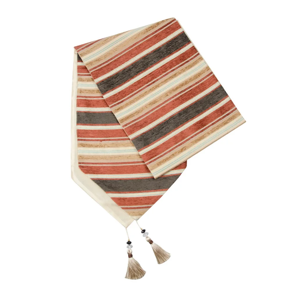 Dark-Brown stripe Topfinel, градиентные, современные, волнистые скатерти, ткань, хлопок, с кисточками, украшение для столовой, для свадьбы, ужина, вечерние, коричневого цвета - Цвет: Dark-Brown stripe