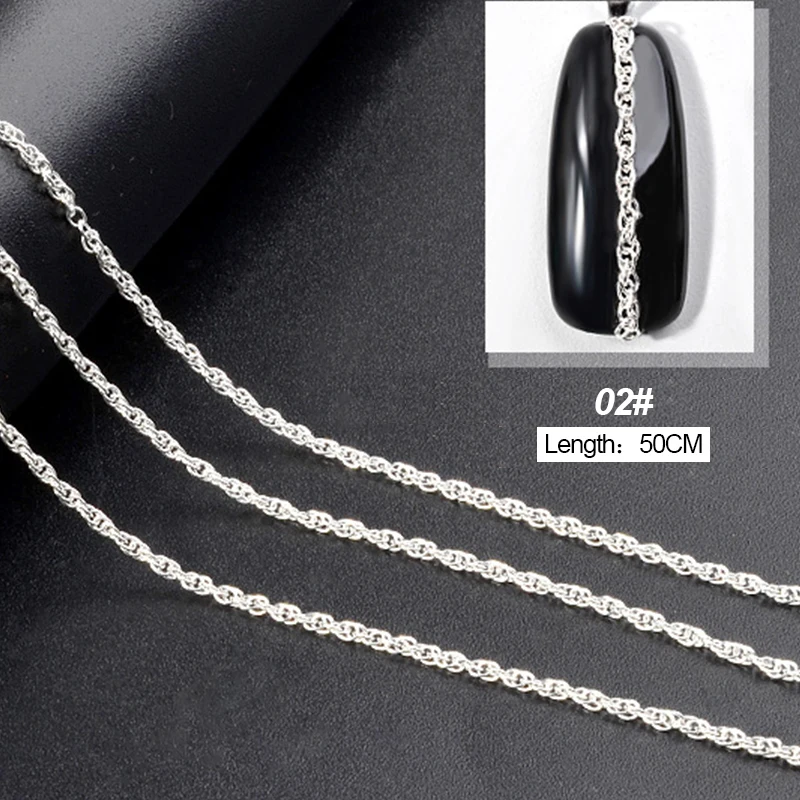 50 см Металлизированное украшение для ногтей цепь золото серебро многоразмерные