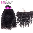 Tinashe волосы глубокая волна пучки с фронтальной бразильские волосы плетение пучки с закрытием Remy человеческие волосы 3 пучка с фронтальной