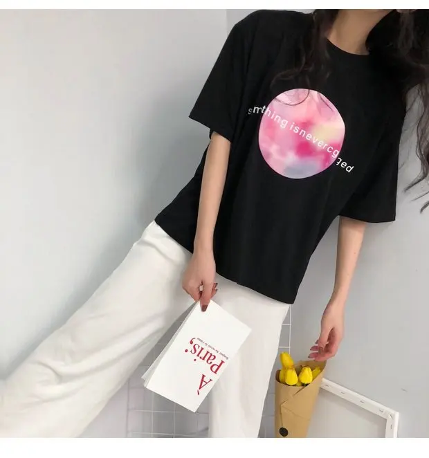 YouGeMan летняя футболка для женщин Одежда корейский Ulzzang Harajuku Письмо печати Bf с коротким рукавом футболки женские s рубашки топы