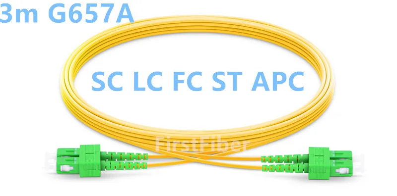 3 м SC LC FC ST APC патч-кабель Дуплекс 2 ядра перемычка патч-корд G657A 0 мм ПВХ OS2 SM изгиб