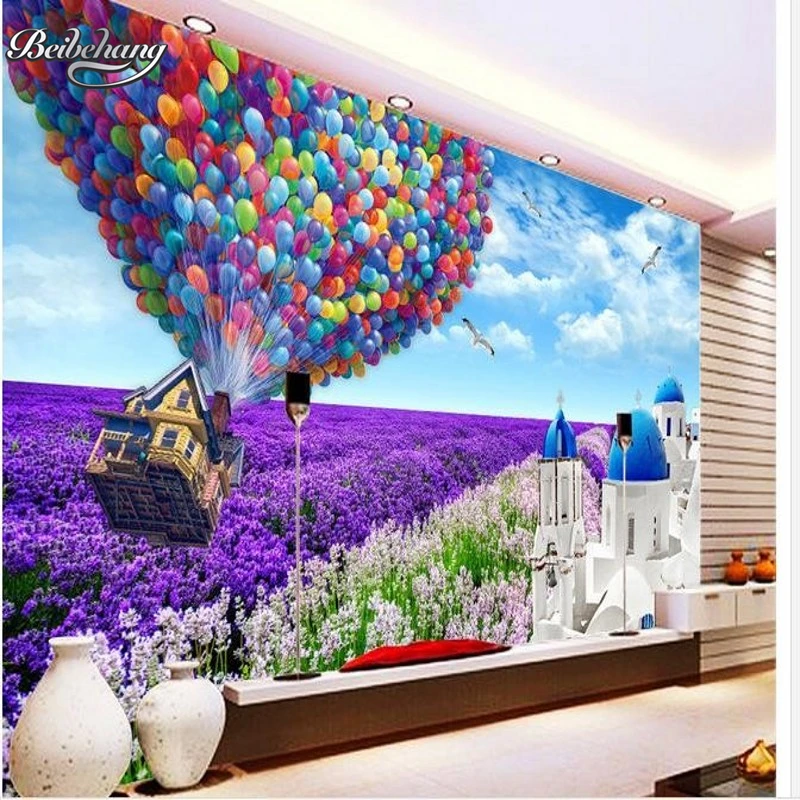 

Beibehang 3d room wallpaper high quality lavender castle hot air balloons home decoration 3d landscape wallpaper papel de parede