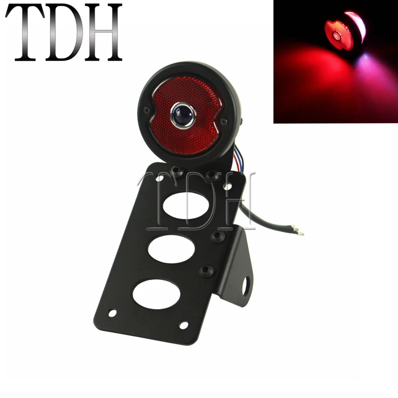 

Motorcycle 12V LED Black Red Lens Taillight Brake Stop License Plate Lamp 7" x 4" Plates Bracket For Harley Cafe Racer Custom