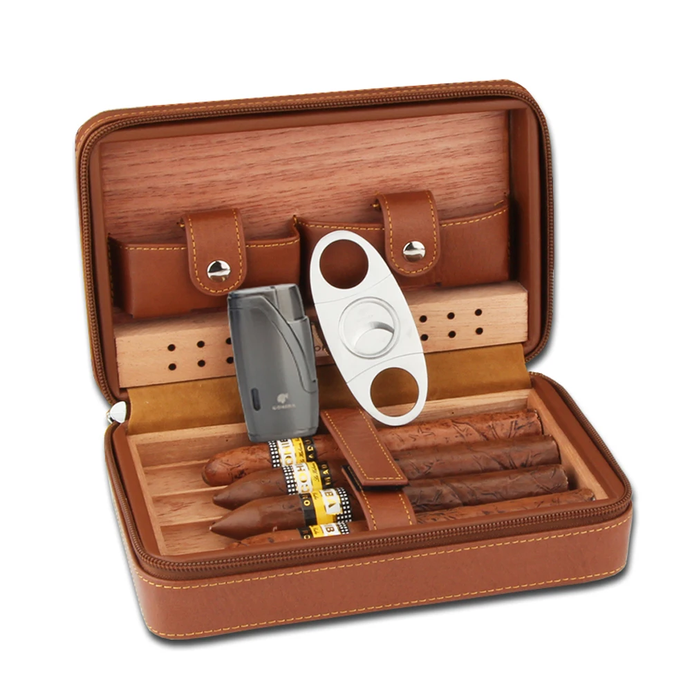 Cohiba кедровое дерево портативная коробка для сигар путешествия кожаный портсигар