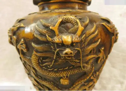 9&quot China bronze carved finely beautiful dragon eight treasures Vase Sculpture | Дом и сад