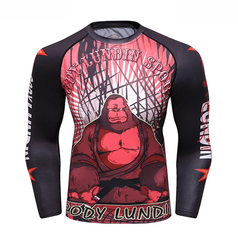 Jiu jitsu футболки Рашгард MMA длинный рукав Мужская футболка 3D кикбоксинг фитнес топы Bjj Бодибилдинг Крест fit боксерские майки