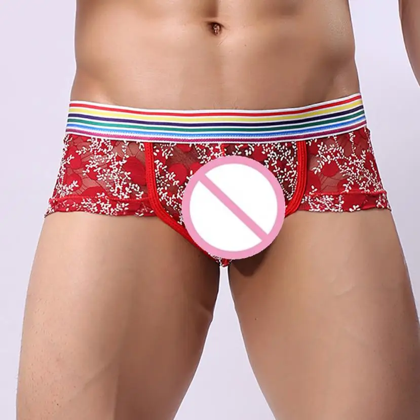 Мужские кружевные трусы-боксеры прозрачные разных цветов горячая распродажа # QWM